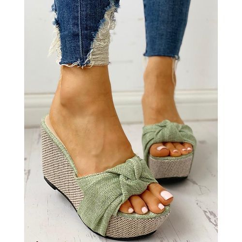 Black Friday Deal Ladies Fashion Bow Wedge Heel Fishmouth Sandals - Green