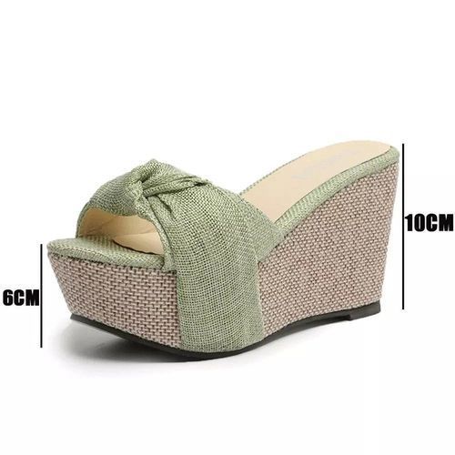 Black Friday Deal Ladies Fashion Bow Wedge Heel Fishmouth Sandals - Green