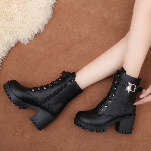 Women Lady Sexy Mid-Low Heeled Martin Boots Party Dress Work Booties Shoes