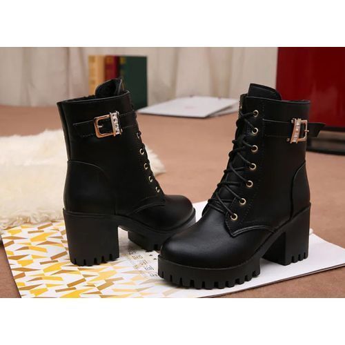 Women Lady Sexy Mid-Low Heeled Martin Boots Party Dress Work Booties Shoes