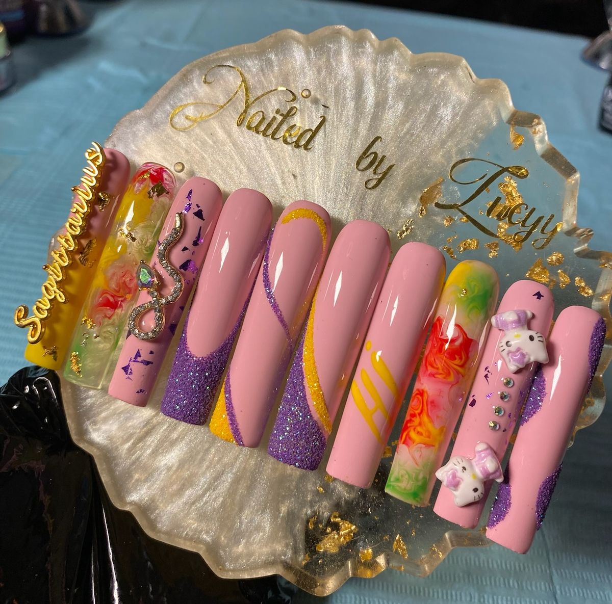 Long Candy Press On Nails With Glitters +application Kit