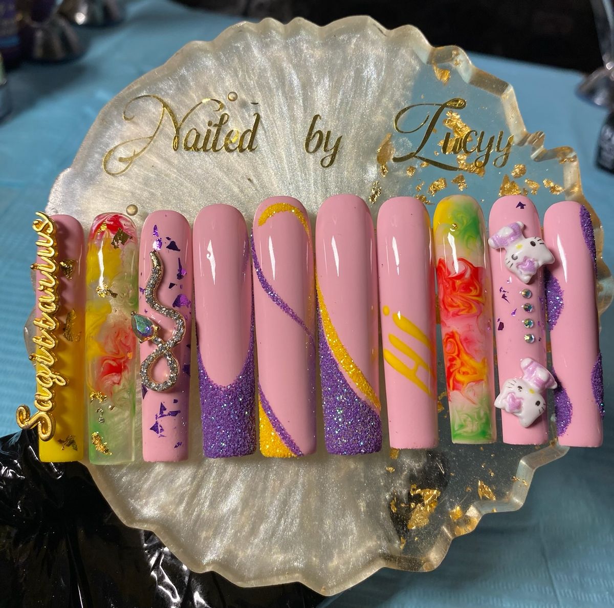 Long Candy Press On Nails With Glitters +application Kit