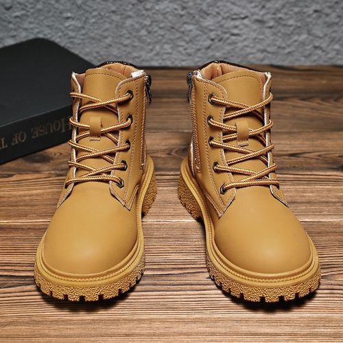 Children's Outdoor Non-slip Leather Martin Boots Hiking Boots-Yellow