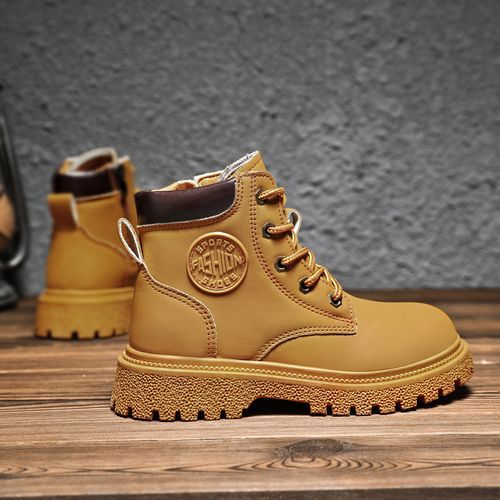 Children's Outdoor Non-slip Leather Martin Boots Hiking Boots-Yellow
