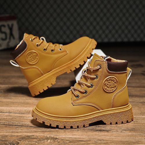 Children's Outdoor Non-slip Leather Martin Boots Hiking Boots-Yellow