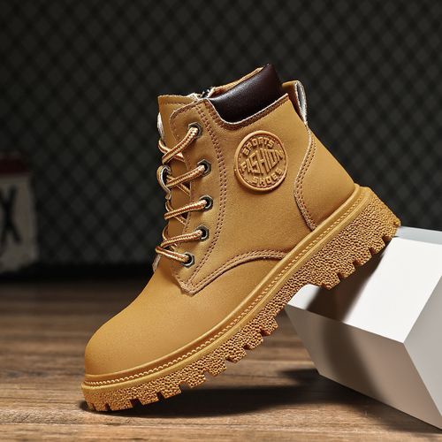 Children's Outdoor Non-slip Leather Martin Boots Hiking Boots-Yellow
