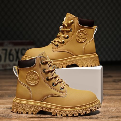Children's Outdoor Non-slip Leather Martin Boots Hiking Boots-Yellow