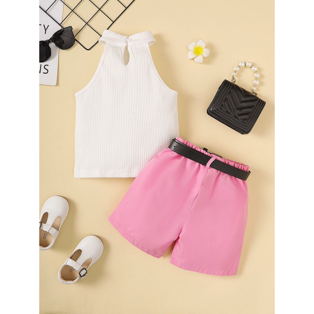 1-6Years Kid Girl Neck Hanging Sleeveless Top+Shorts