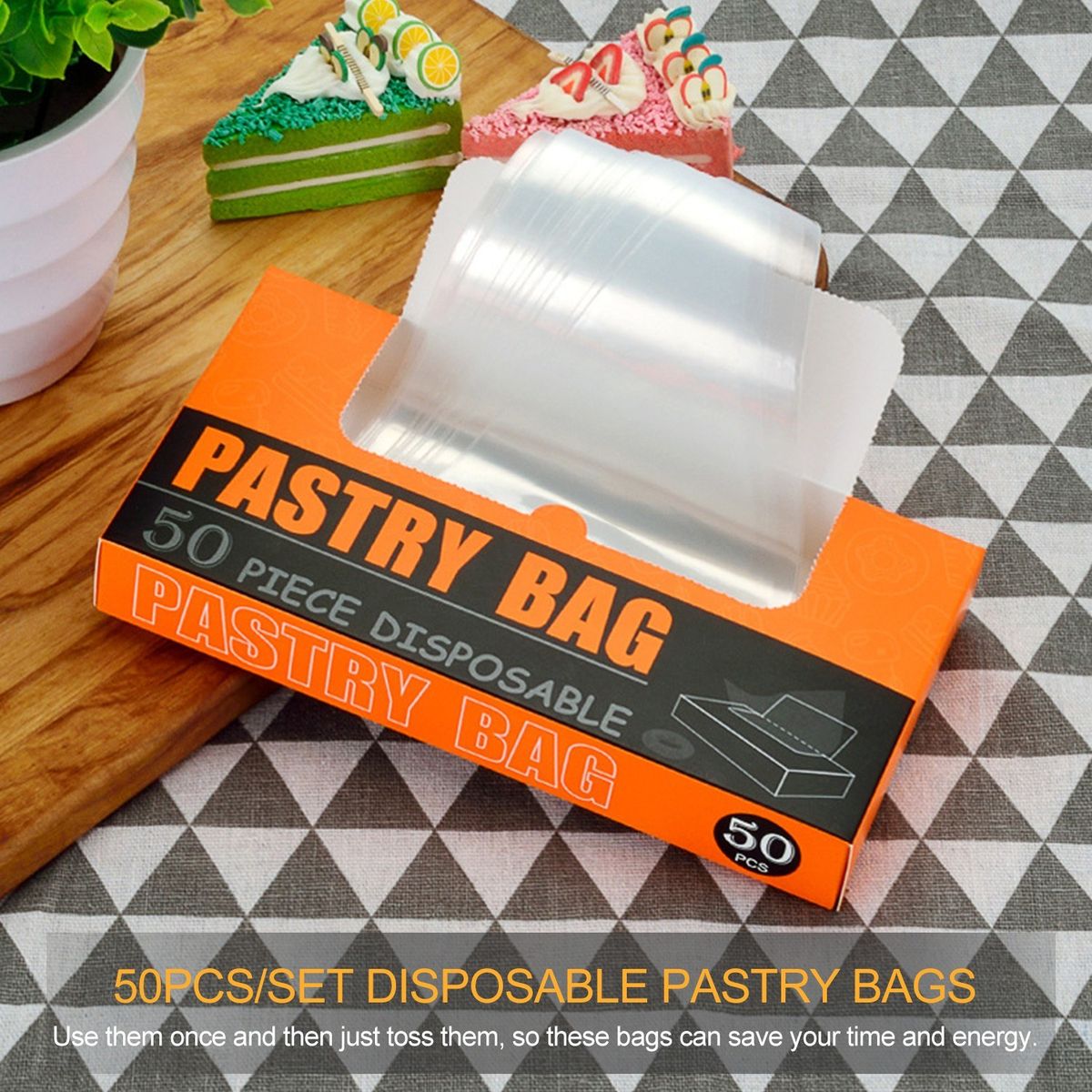 50PCS Disposable Pastry Bags Transparent Disposable Cake