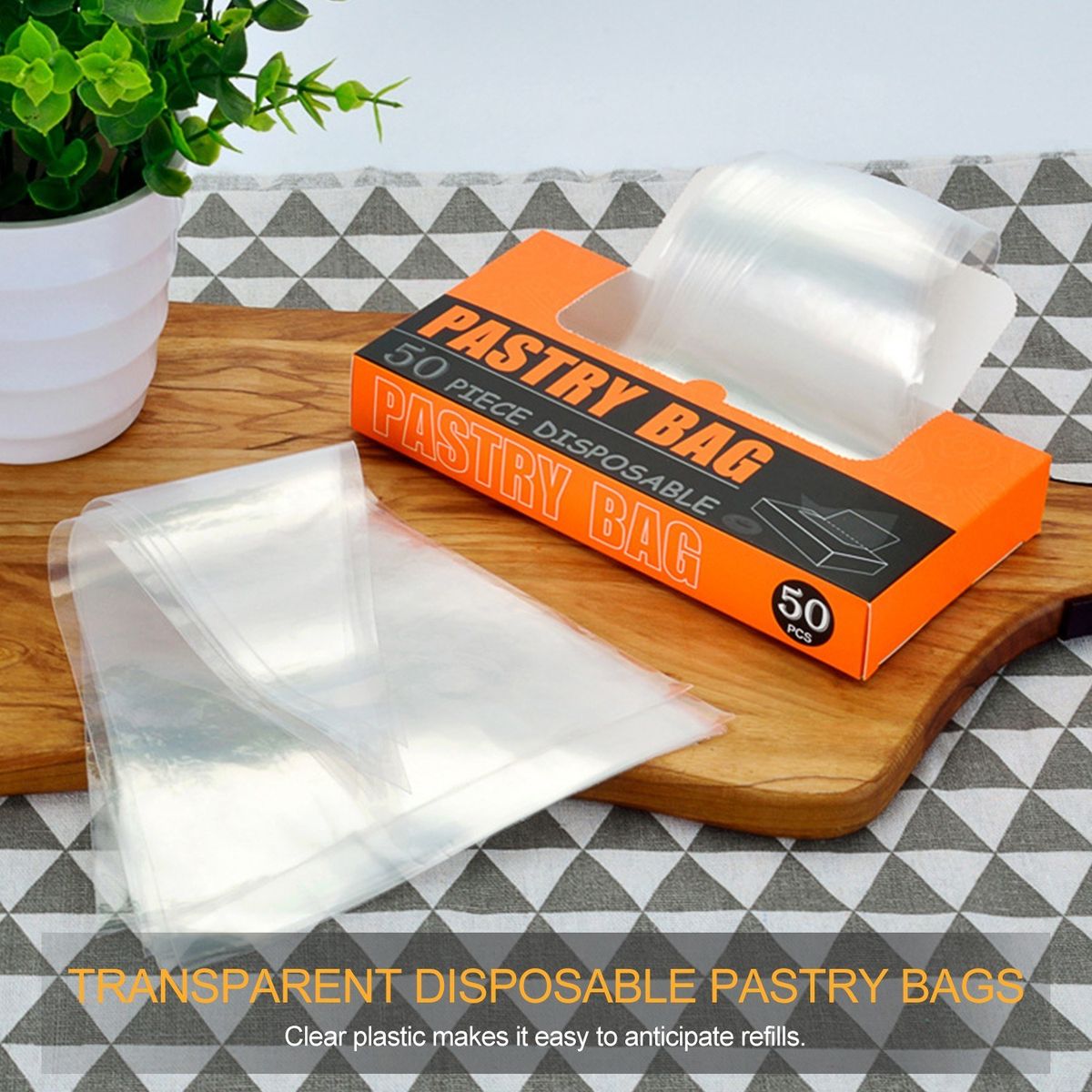 50PCS Disposable Pastry Bags Transparent Disposable Cake