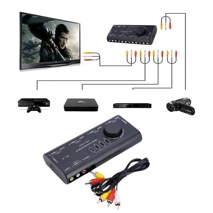 4 In 1 Out AV RCA Switch Box Audio Video Signal Switcher For Set-top Box DVD VCD TV