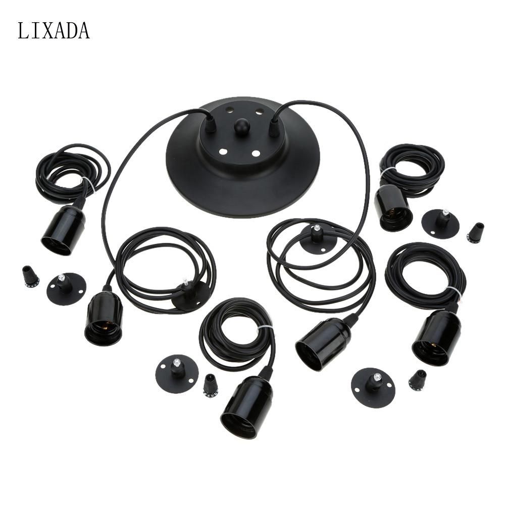 Lixada 6 Arms(each with 1.8m wire) Antique Classic Ajustable DIY Ceiling Spider Lamp Light E26 Retro Chandelier Pendant Dining Hall Bedroom Hotel