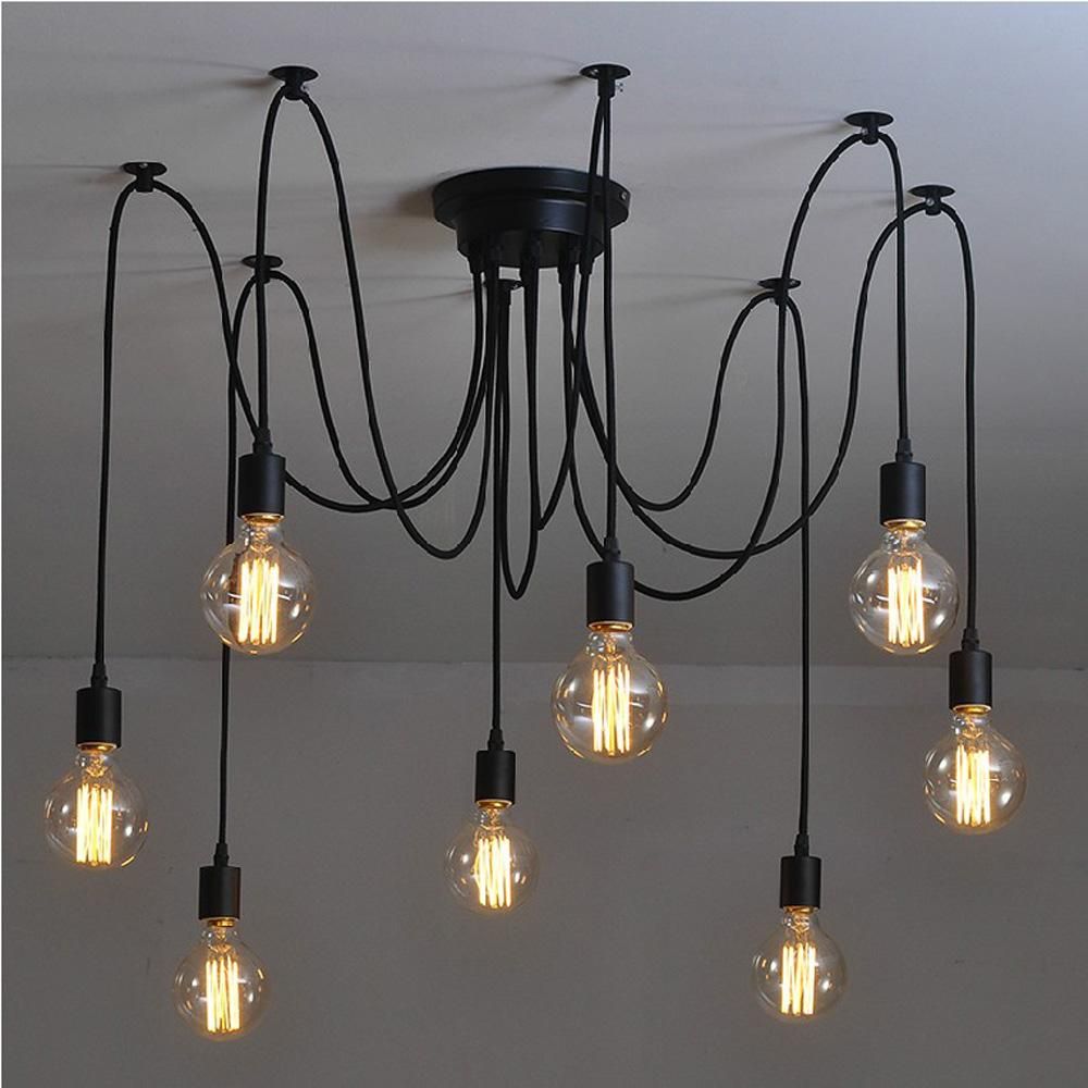 Lixada 6 Arms(each with 1.8m wire) Antique Classic Ajustable DIY Ceiling Spider Lamp Light E26 Retro Chandelier Pendant Dining Hall Bedroom Hotel