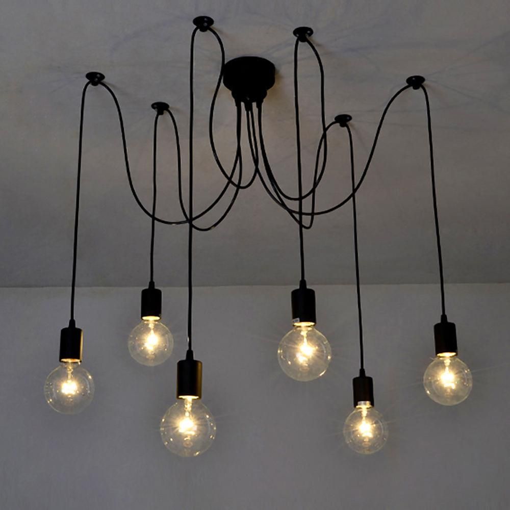 Lixada 6 Arms(each with 1.8m wire) Antique Classic Ajustable DIY Ceiling Spider Lamp Light E26 Retro Chandelier Pendant Dining Hall Bedroom Hotel