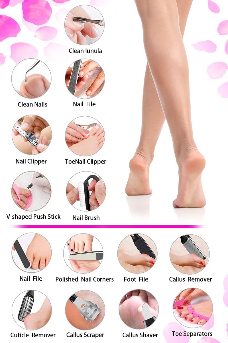 Professional Pedicure Tools Set 23 In 1 Stainless Steel Foot Care Kit Foot Rasp Dead Skin Remover Pedicure Kit For Women Salon