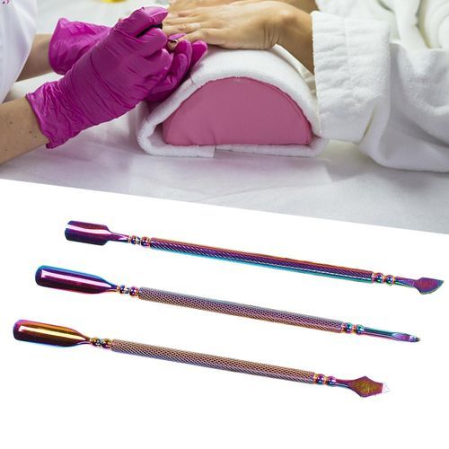 3x Nail Cuticle Pusher Stainless Steel Double-Side Small Kit Purple