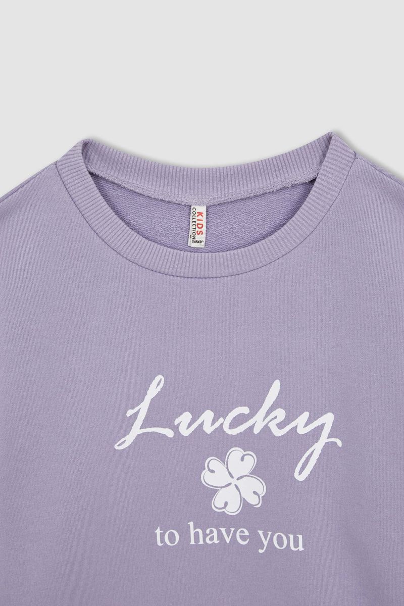 Girl - Relax Fit Crew Neck Knitted Sweat Shirt - Purple