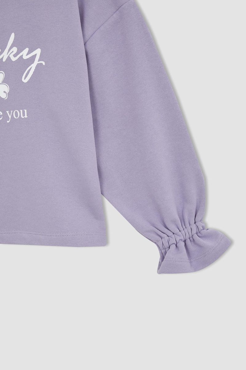 Girl - Relax Fit Crew Neck Knitted Sweat Shirt - Purple