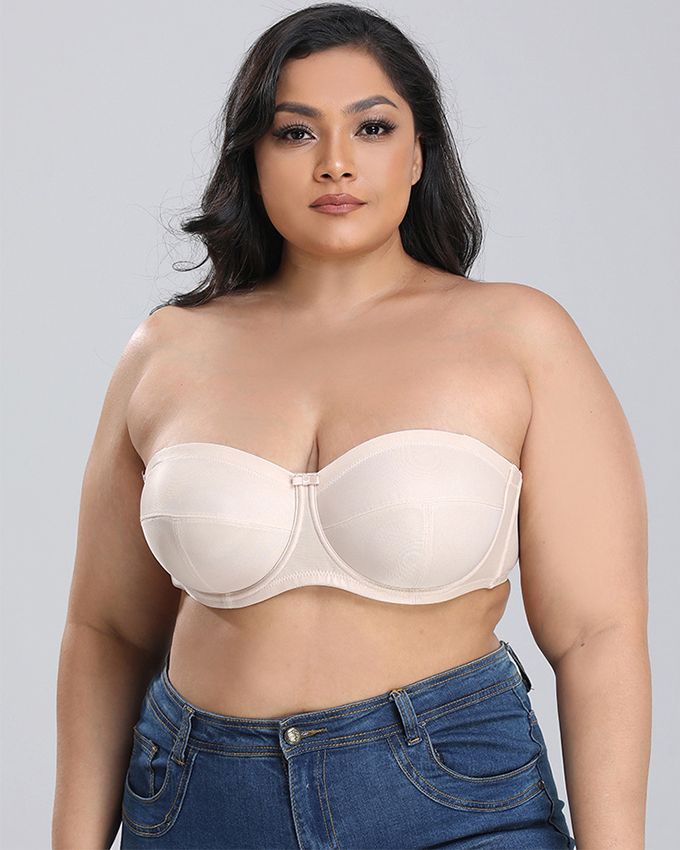 Plus Size No Padding Ultra Support Convertible Underwire Strapless Bra