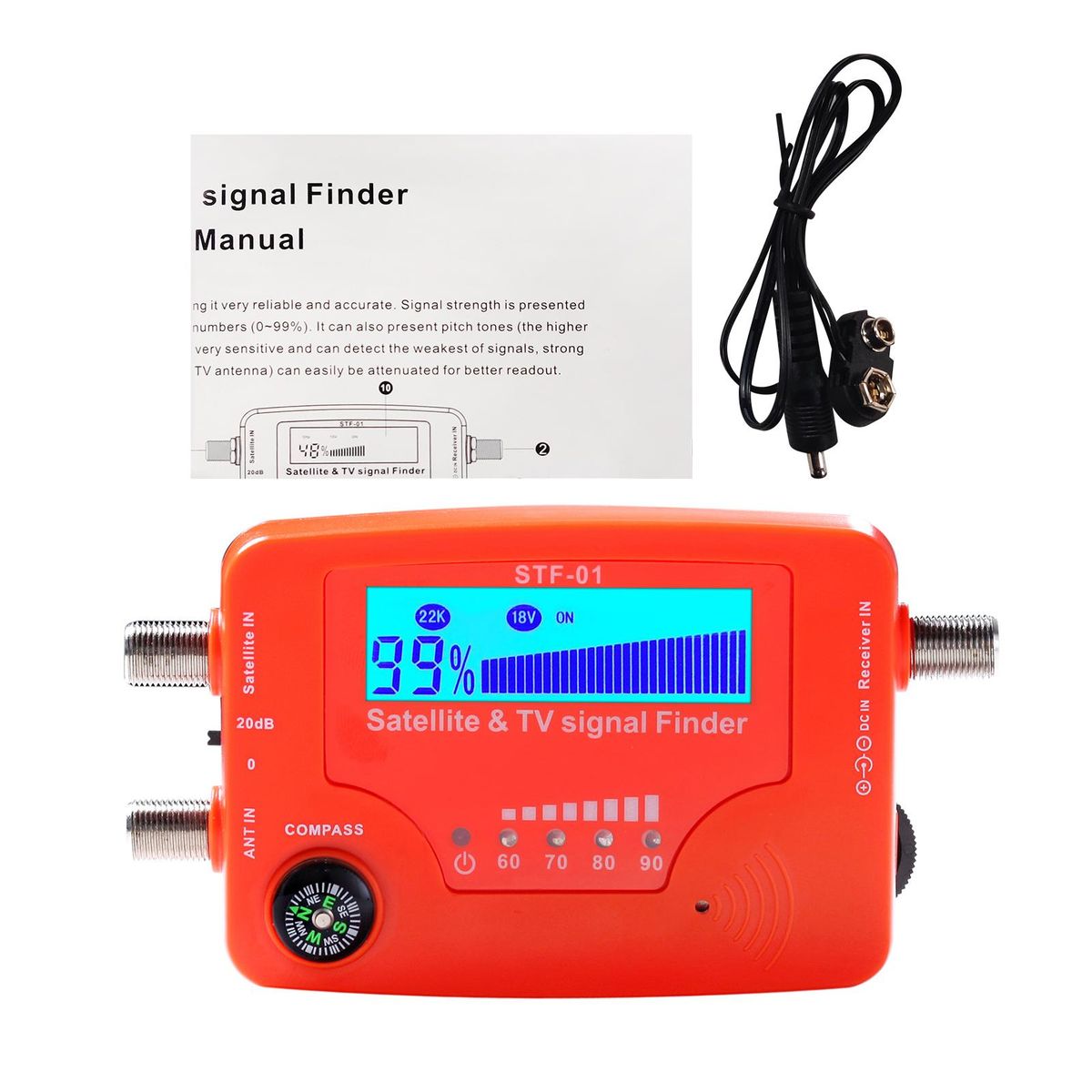 2 in 1 Satellite and TV Signal Finder LCD Digital Satellite Finder Portable TV Antenna Signal Strength Meter Signal Finding Meter with Compass Alarm Buzzer