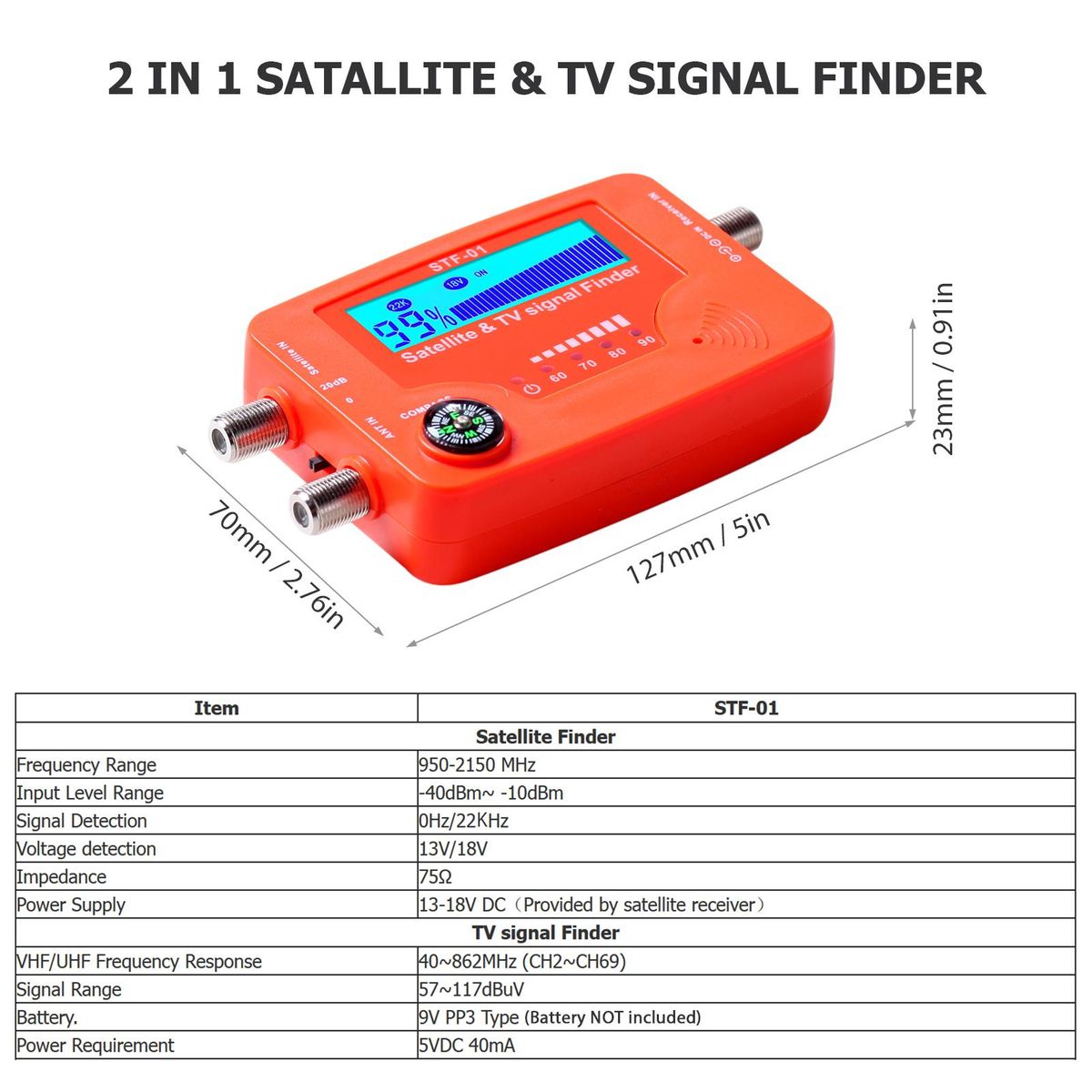 2 in 1 Satellite and TV Signal Finder LCD Digital Satellite Finder Portable TV Antenna Signal Strength Meter Signal Finding Meter with Compass Alarm Buzzer