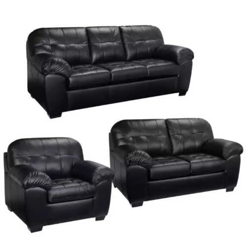 Knights 6 Seater Sofa Set In Black Leather