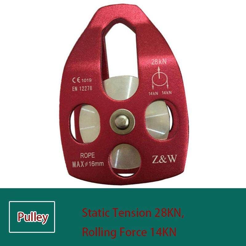 28KN Aluminum Alloy Mobile Side Pulley Axxcssqw 9 Brock Climbing Single Sheave Ball Bearing Rescue Pulley With Swing Plate Surface Polishing Red