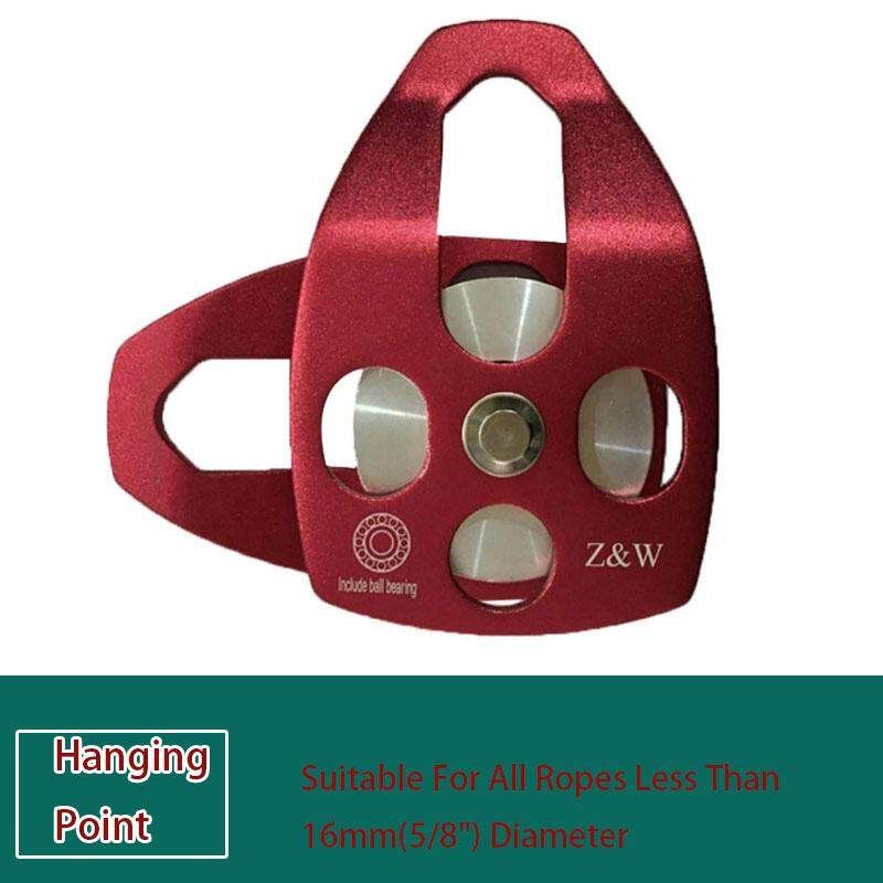 28KN Aluminum Alloy Mobile Side Pulley Axxcssqw 9 Brock Climbing Single Sheave Ball Bearing Rescue Pulley With Swing Plate Surface Polishing Red