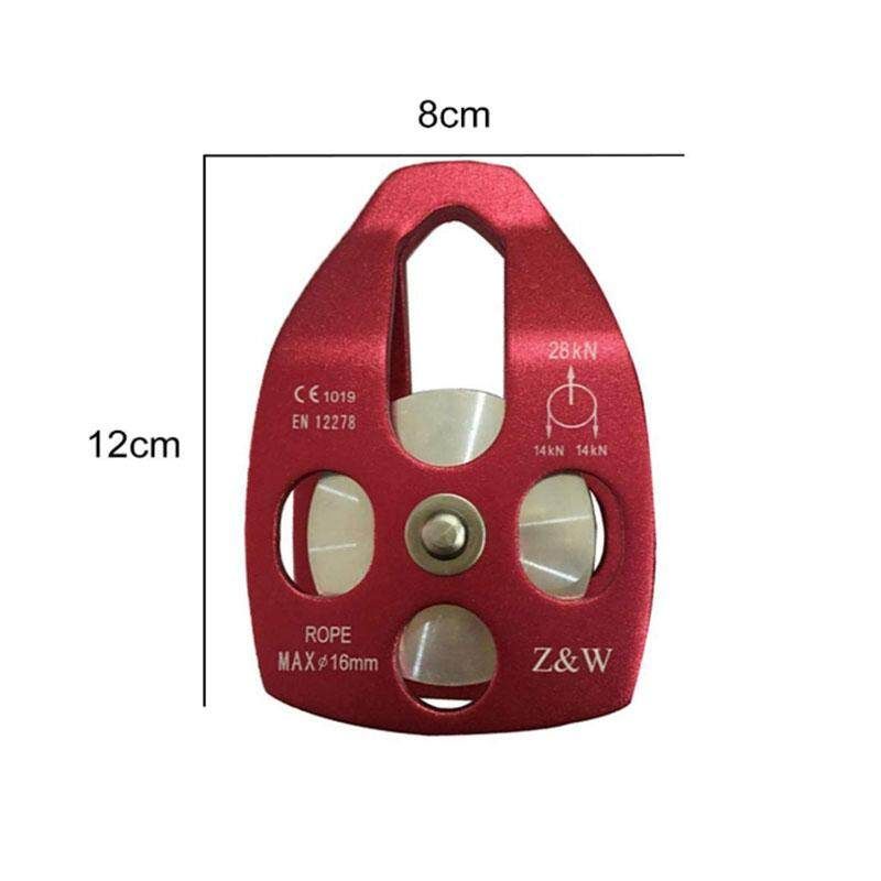 28KN Aluminum Alloy Mobile Side Pulley Axxcssqw 9 Brock Climbing Single Sheave Ball Bearing Rescue Pulley With Swing Plate Surface Polishing Red