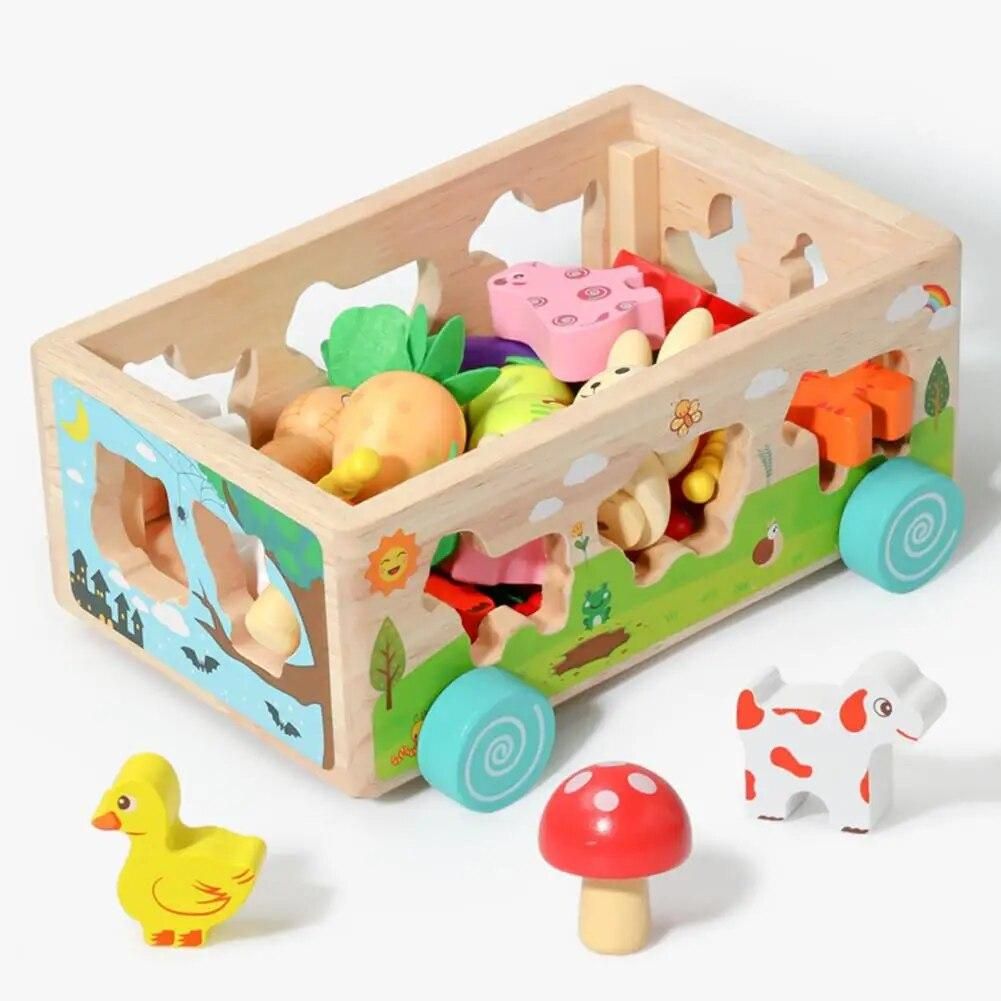 Matching Blocks Multifunctional Wooden Farm Car Toy Sets for Toddlers Enhancing Shape Cognition Pairing Matching Skills