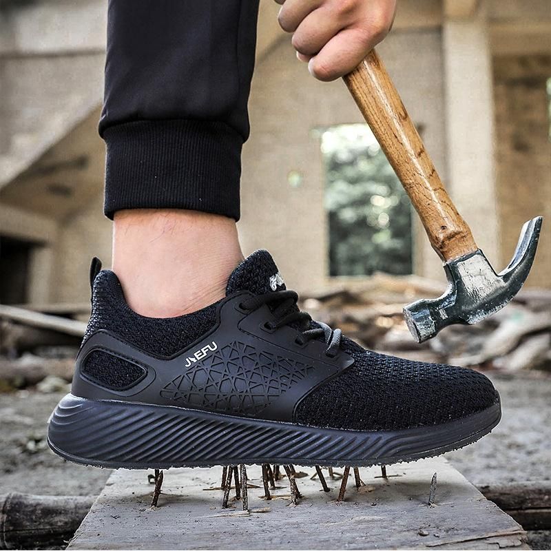 Jiefu safety shoes, flying woven, lightweight, breathable, steel head, anti-smashing, anti-piercing,
