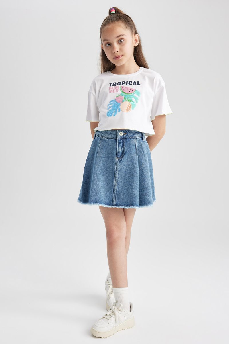 Girl Casual Relax Fit Denim Skirt - Blue