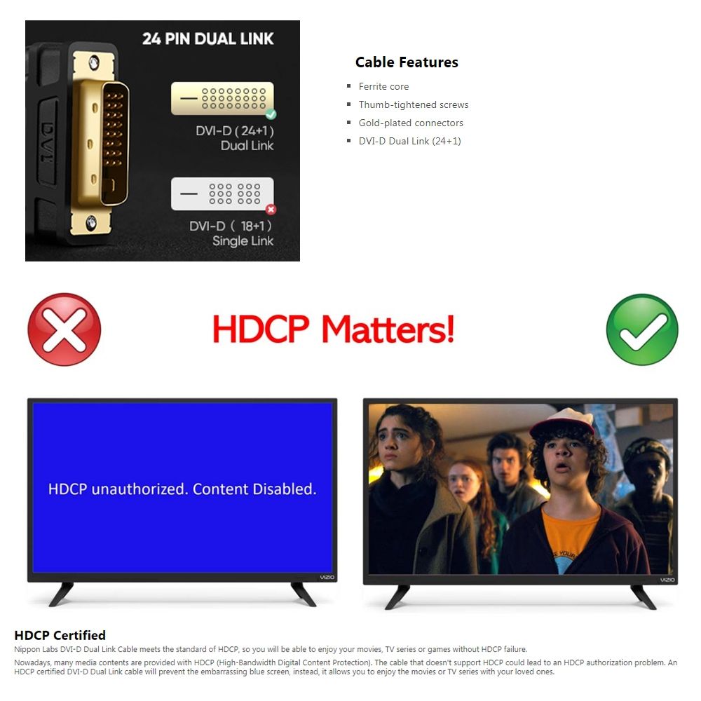DVI 24+1P Male To DVI 24+1P Male Cable