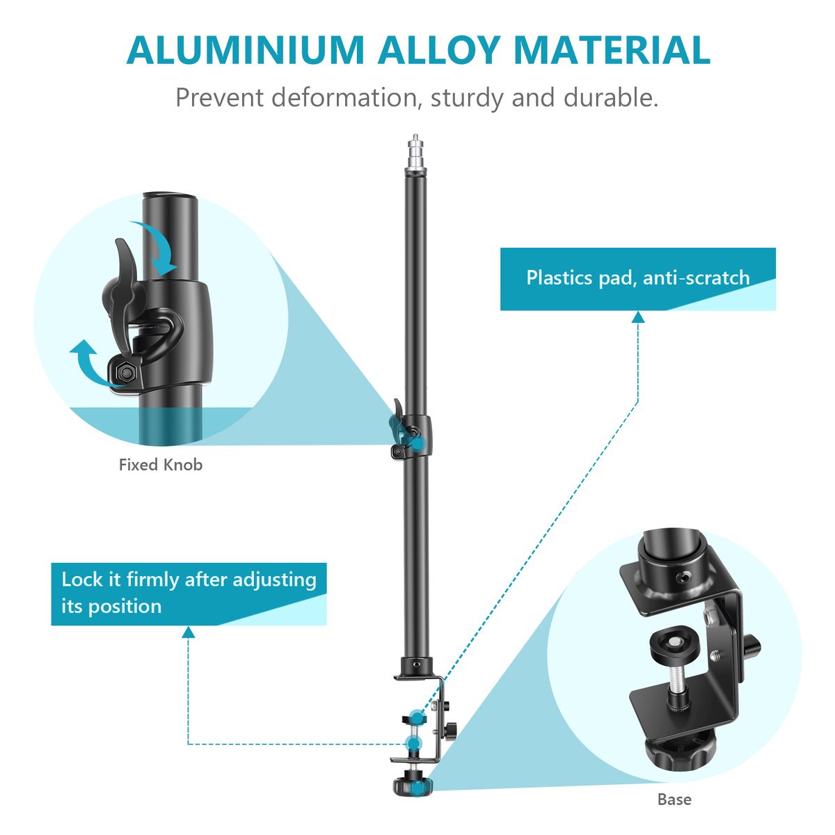 Tabletop Light Stand Clip Stand With 1/4inch Screw For Ring Light And LED Light, Aluminum Alloy, Adjustable 12.5-20.6 Inches/32-52cm For Make Up, Live Streaming, Photo Video Shooting