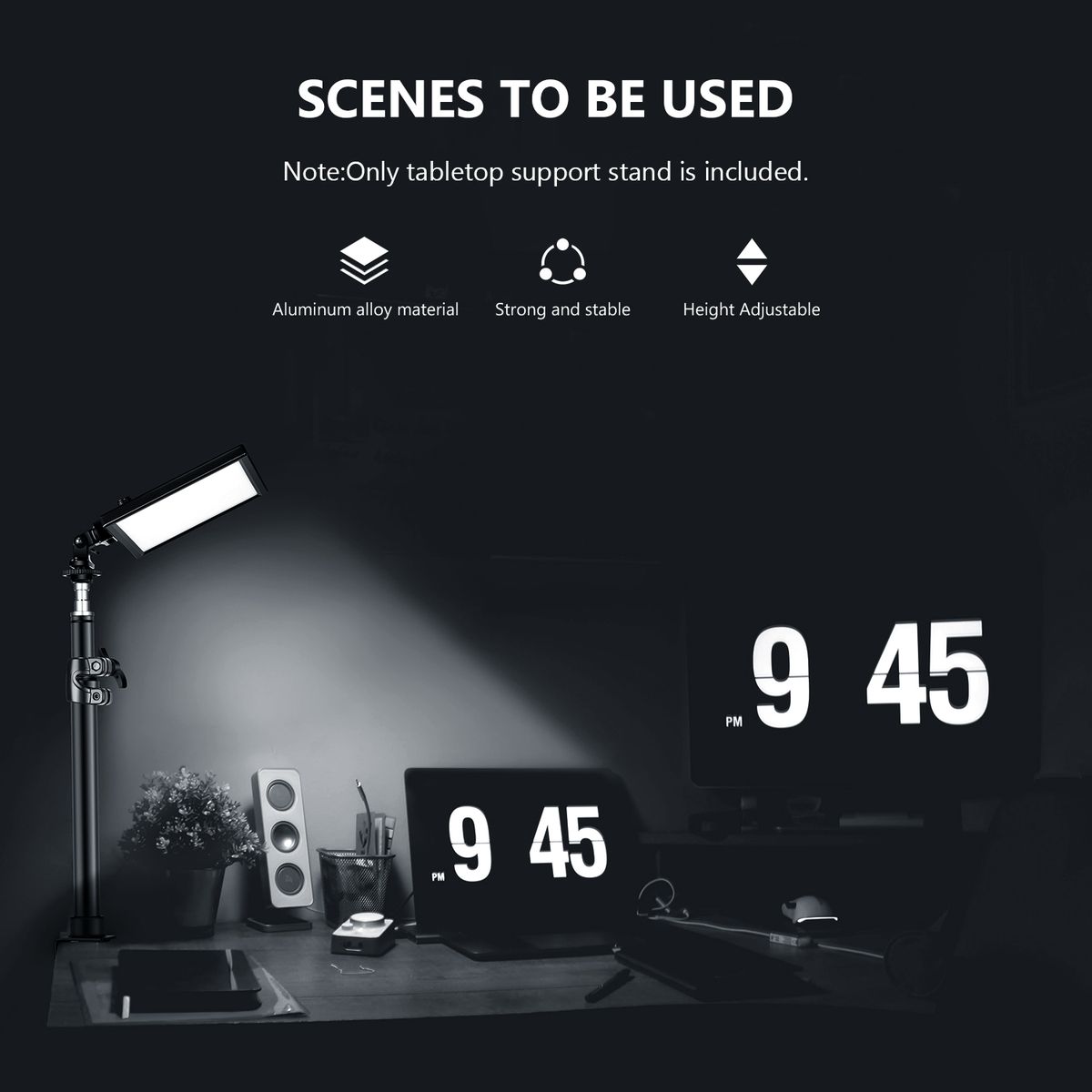 Tabletop Light Stand Clip Stand With 1/4inch Screw For Ring Light And LED Light, Aluminum Alloy, Adjustable 12.5-20.6 Inches/32-52cm For Make Up, Live Streaming, Photo Video Shooting