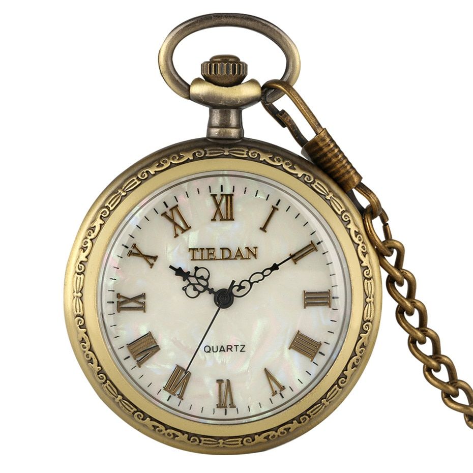 Bronze Retro Roman Numerals Display Quartz Pocket Watch