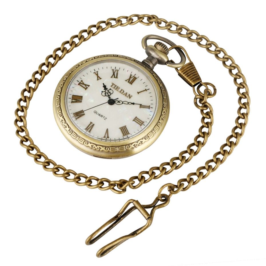 Bronze Retro Roman Numerals Display Quartz Pocket Watch