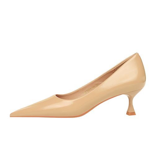 Low Heels Ladies Pumps Shiny Patent Leather Women Shoes Beige