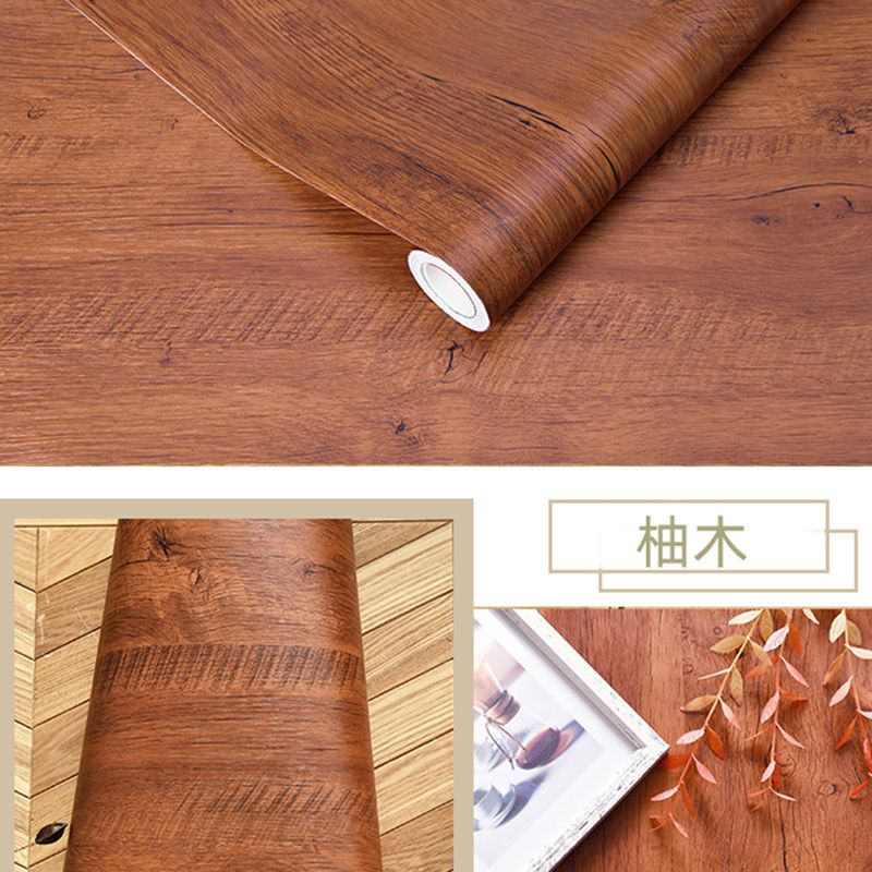 Wood Stripe Solid Color Peel & Stick Films PVC Waterproof Wall Sticker Self-adhesive For Home Doors Cabinets Furnitures Restore-Teak