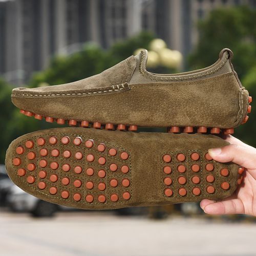 Men's Moccasins Natural Leather Shoes 38-49-Khaki