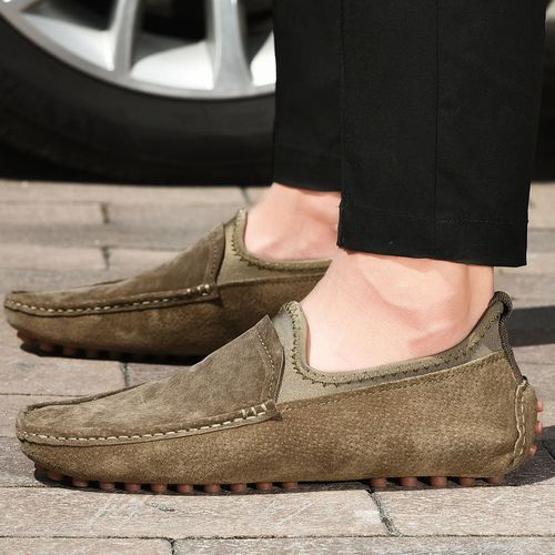 Men's Moccasins Natural Leather Shoes 38-49-Khaki