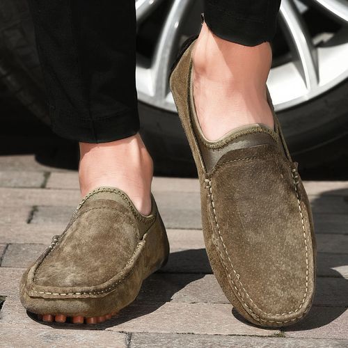 Men's Moccasins Natural Leather Shoes 38-49-Khaki