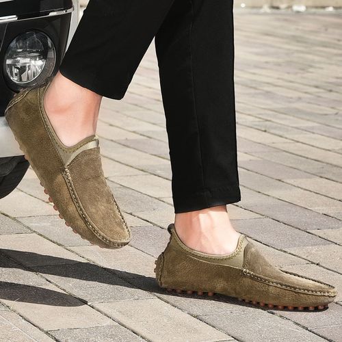 Men's Moccasins Natural Leather Shoes 38-49-Khaki