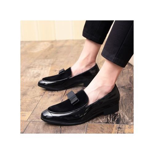 Men Dress Shoes Office Patent SUEDE TIE Wedding Shoes Black