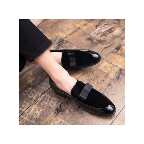 Men Dress Shoes Office Patent SUEDE TIE Wedding Shoes Black