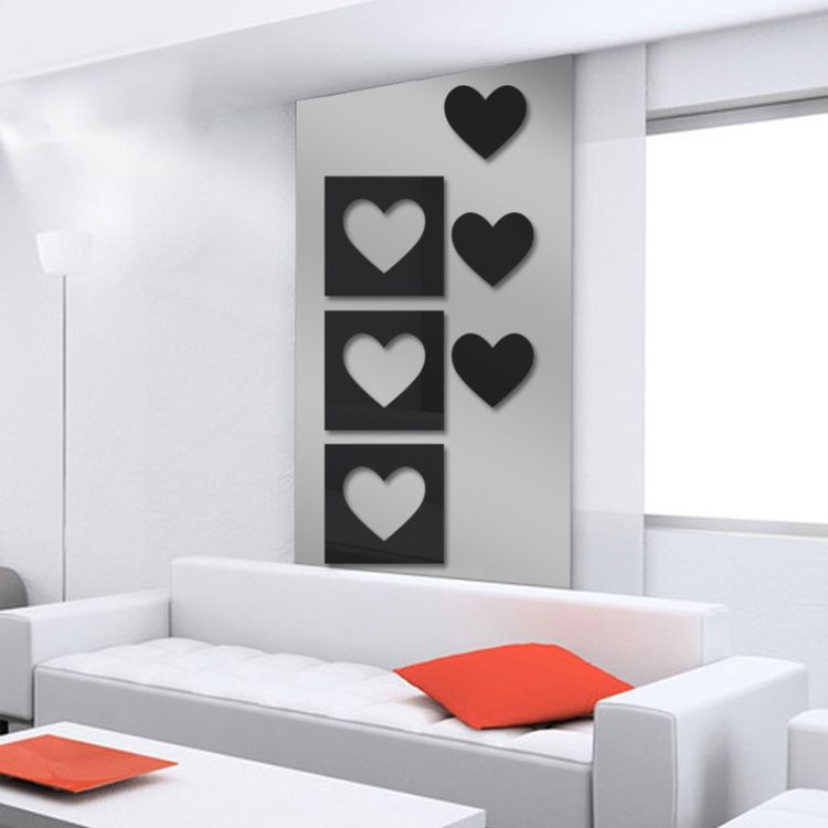 6pcs /Set Acrylic Heart Combination Stereo Wall Stickers