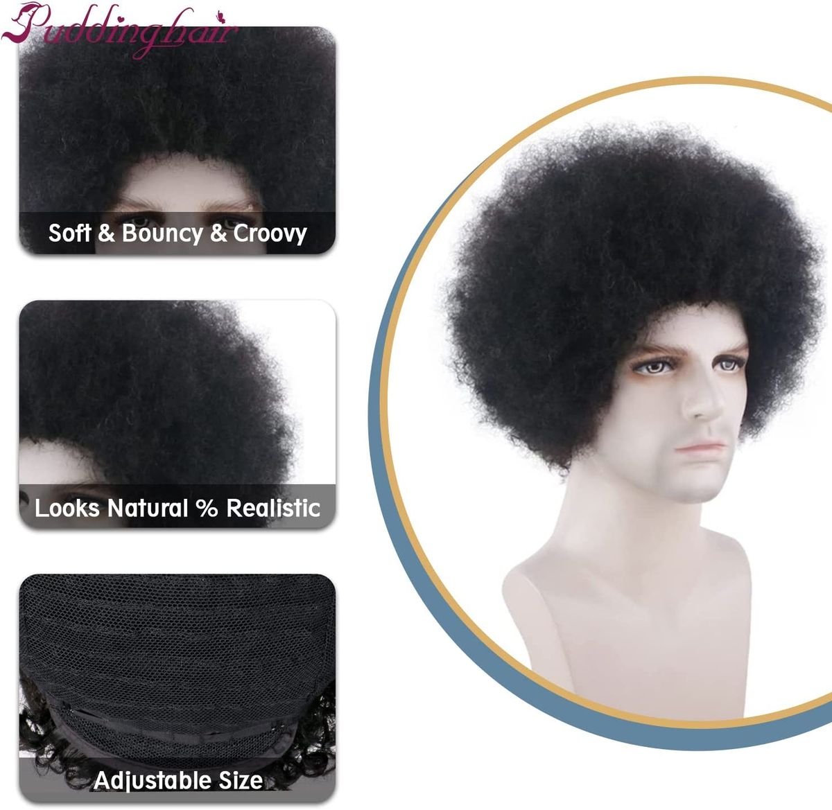 Afro Kinkly Curly Wigs Real Hair For Black Men/Women