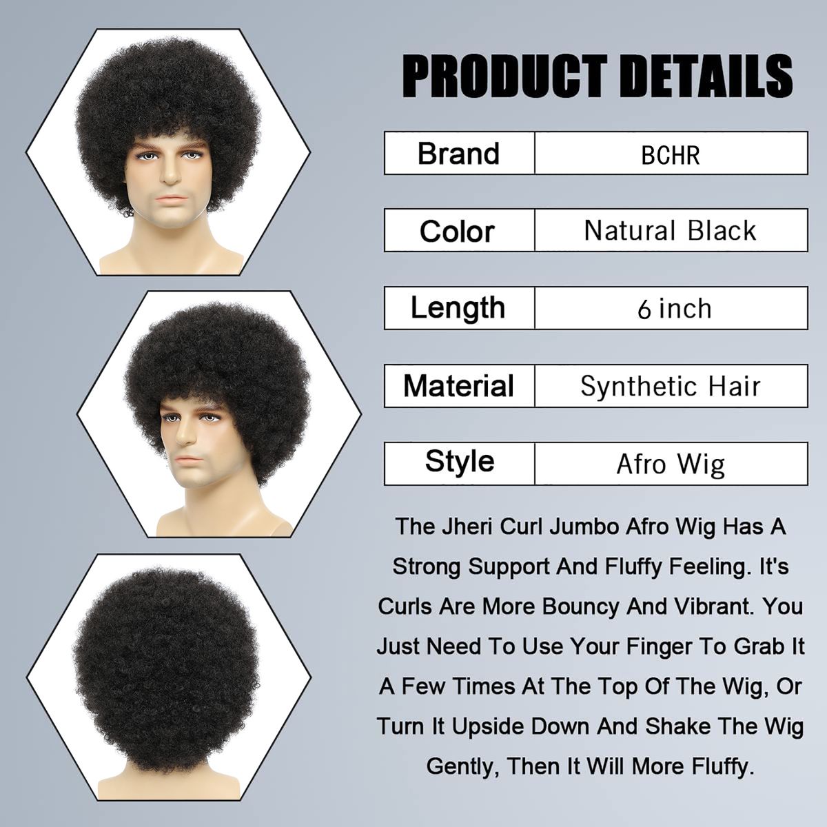 Afro Kinkly Curly Wigs Real Hair For Black Men/Women