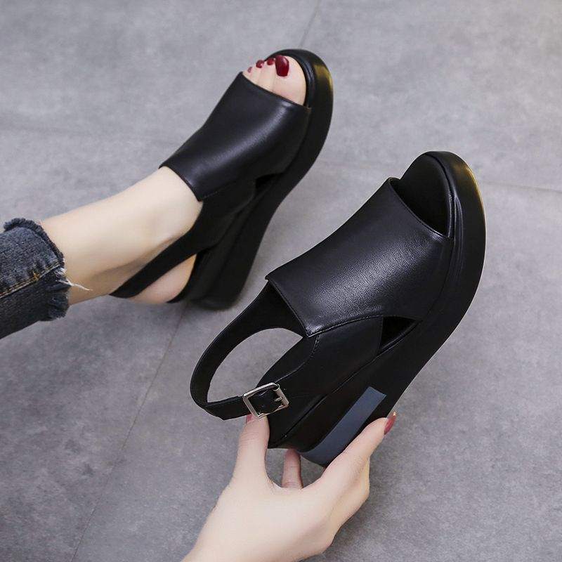 Retro Women Platform Sandals Causal Sandal(black)
