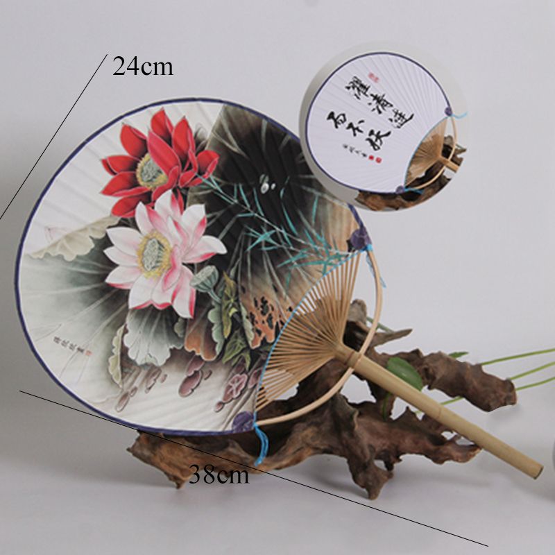 Pu Fan Material Bamboo Style For Old Paper Round Shooting Cloth Silk Fan Decoration Collection Printing Props Fashion Home